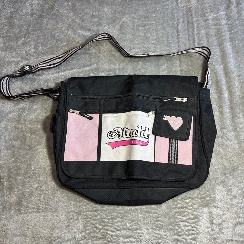 Mudd Messenger Bag Black Pink Y2K Canvas Crossbody